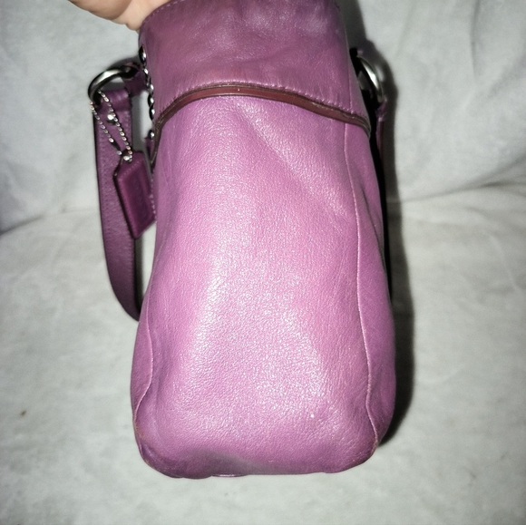 Coach East West F15235 Plum Leather Silver Studded Tote Shoulder Bag - Picture 7 of 16